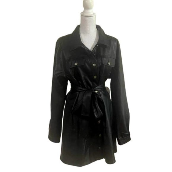 Arula NWT Soft Vegan Leather Dress Coat with Belt size 1X - Picture 2 of 16